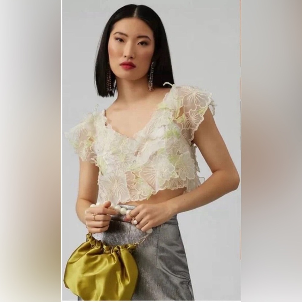 Anthropologie - Sheer Floral Applique Top - Size 3x